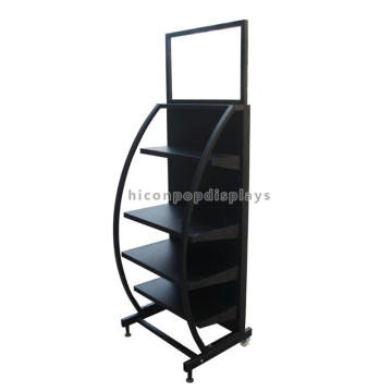 Freestanding 2-Wheel Movable In Store Retail Black Powdered Wrought Iron Sneaker Display Shelves